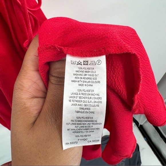 French Connection red cold shoulder dress ruffles faux wrap size 4 - Picture 9 of 13